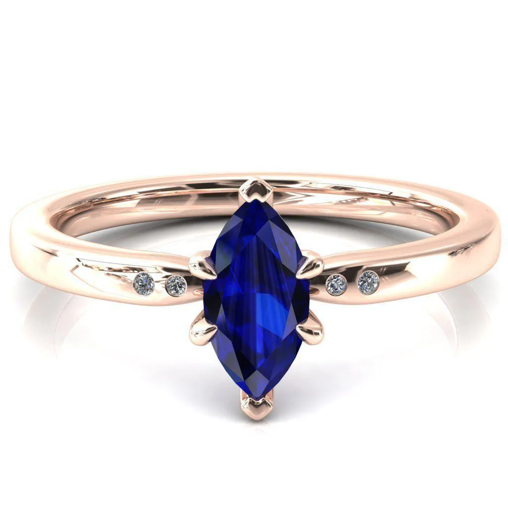 Maise Marquise Blue Sapphire 6 Prong Diamond Accent Engagement Ring