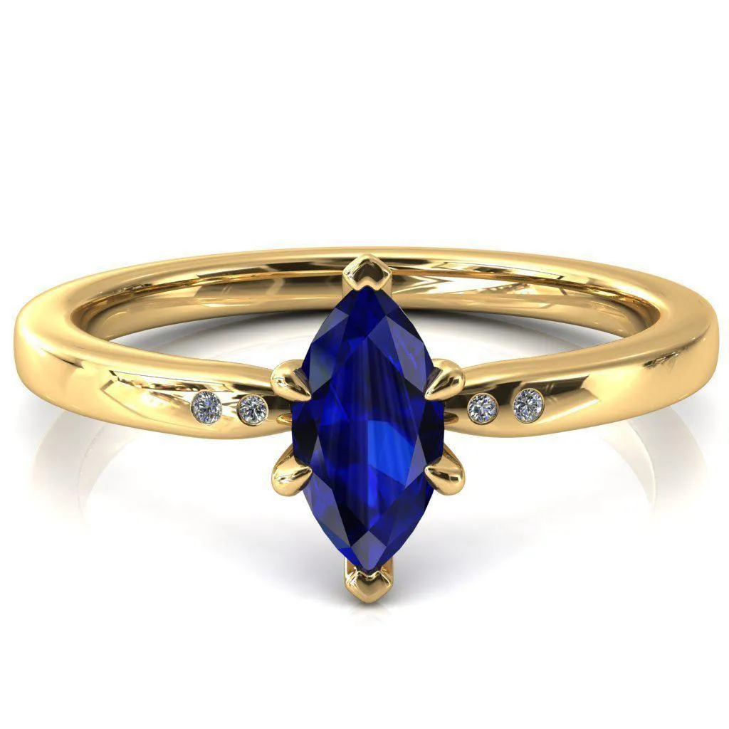 Maise Marquise Blue Sapphire 6 Prong Diamond Accent Engagement Ring