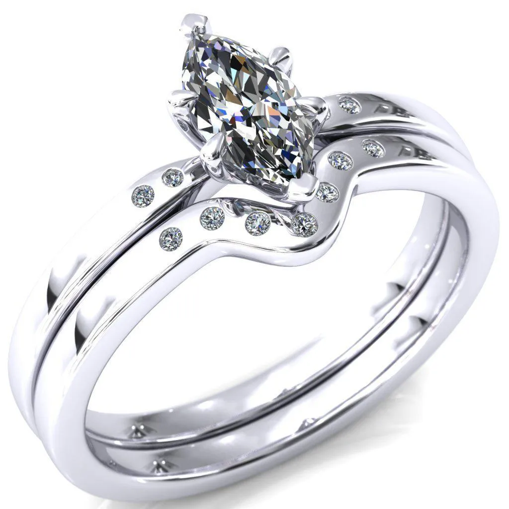 Maise Marquise Center Stone 6 Prong Diamond Accent Engagement Ring