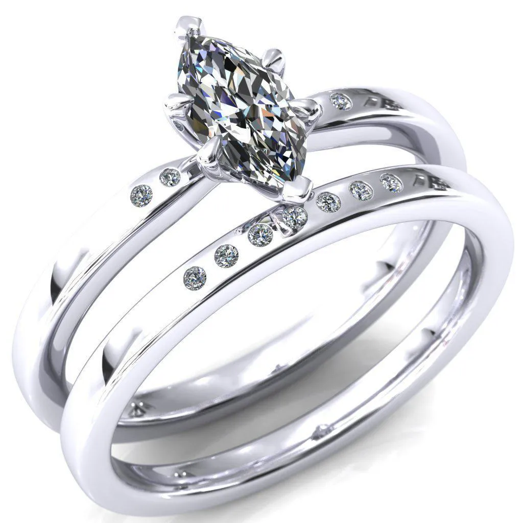 Maise Marquise Center Stone 6 Prong Diamond Accent Engagement Ring