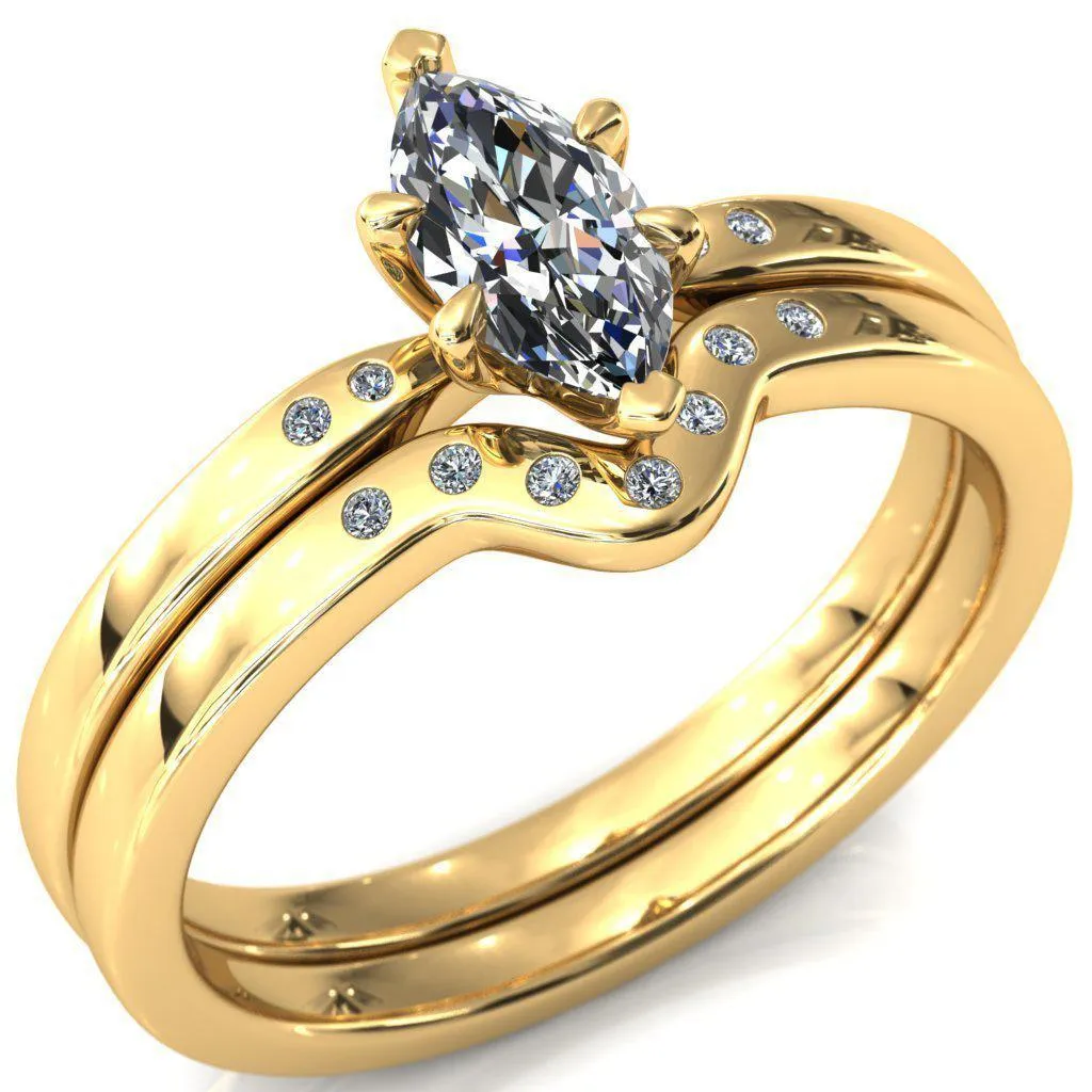 Maise Marquise Center Stone 6 Prong Diamond Accent Engagement Ring