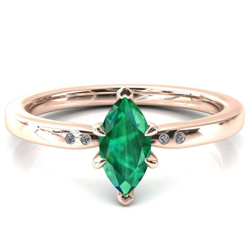 Maise Marquise Emerald 6 Prong Diamond Accent Engagement Ring