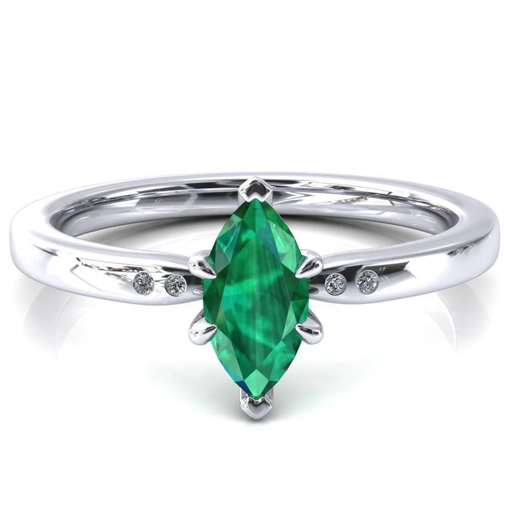Maise Marquise Emerald 6 Prong Diamond Accent Engagement Ring