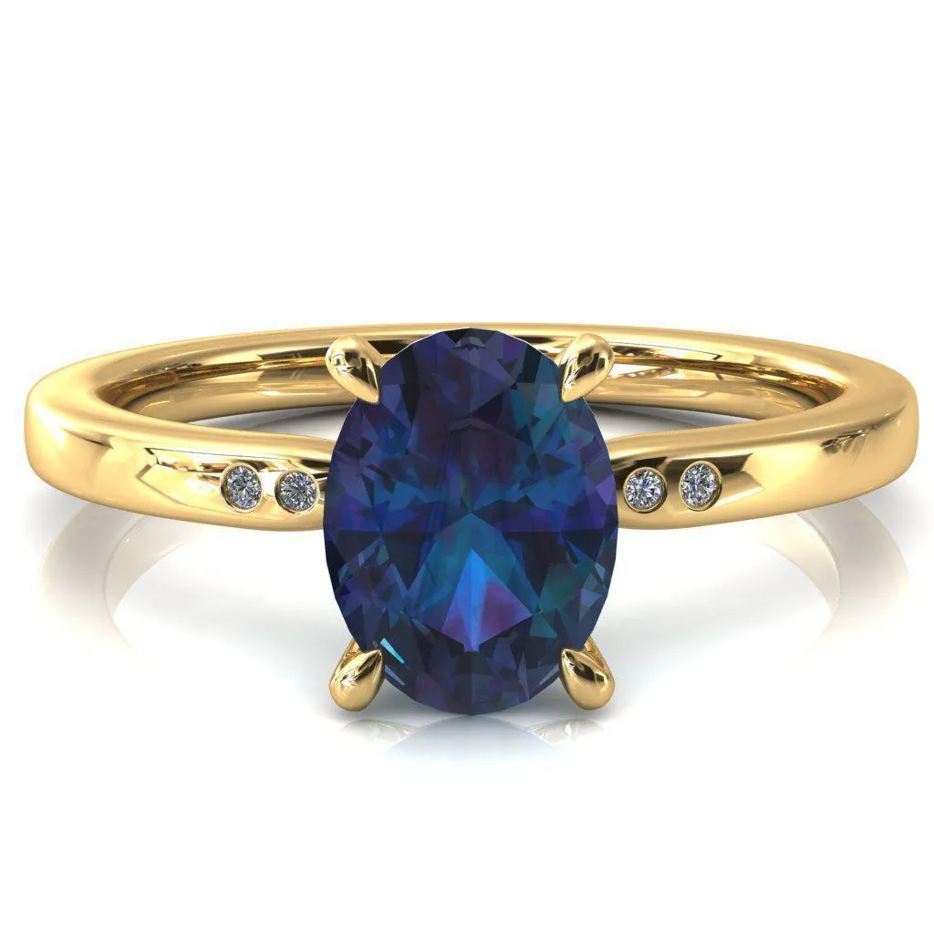Maise Oval Alexandrite 4 Prong Diamond Accent Engagement Ring