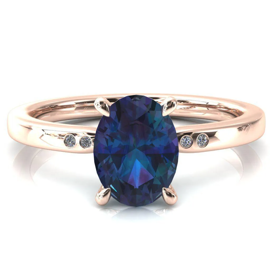 Maise Oval Alexandrite 4 Prong Diamond Accent Engagement Ring
