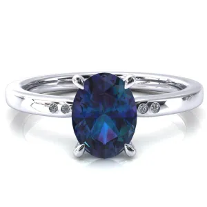 Maise Oval Alexandrite 4 Prong Diamond Accent Engagement Ring