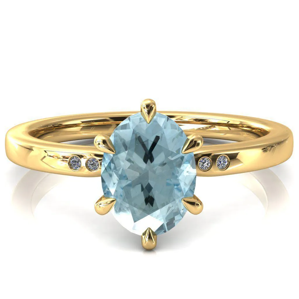 Maise Oval Aqua Blue Spinel 6 Prong Diamond Accent Engagement Ring