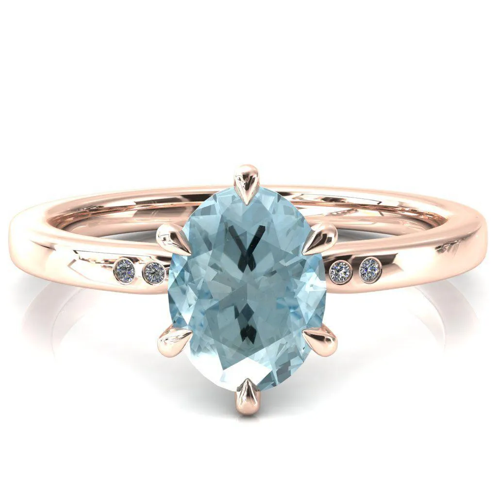 Maise Oval Aqua Blue Spinel 6 Prong Diamond Accent Engagement Ring