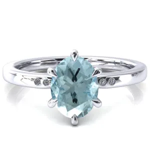 Maise Oval Aqua Blue Spinel 6 Prong Diamond Accent Engagement Ring
