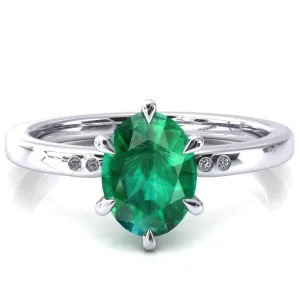 Maise Oval Emerald 6 Prong Diamond Accent Engagement Ring