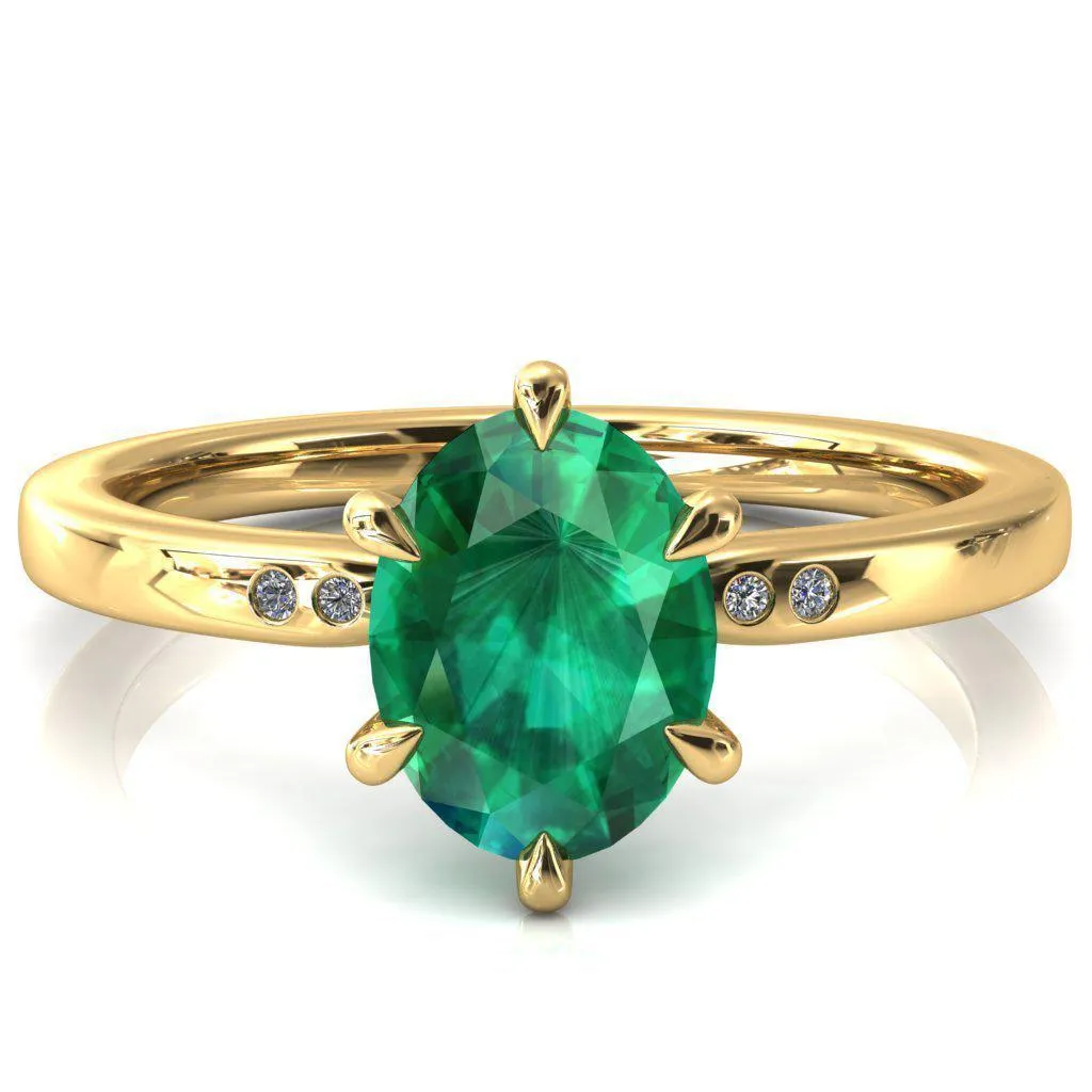 Maise Oval Emerald 6 Prong Diamond Accent Engagement Ring