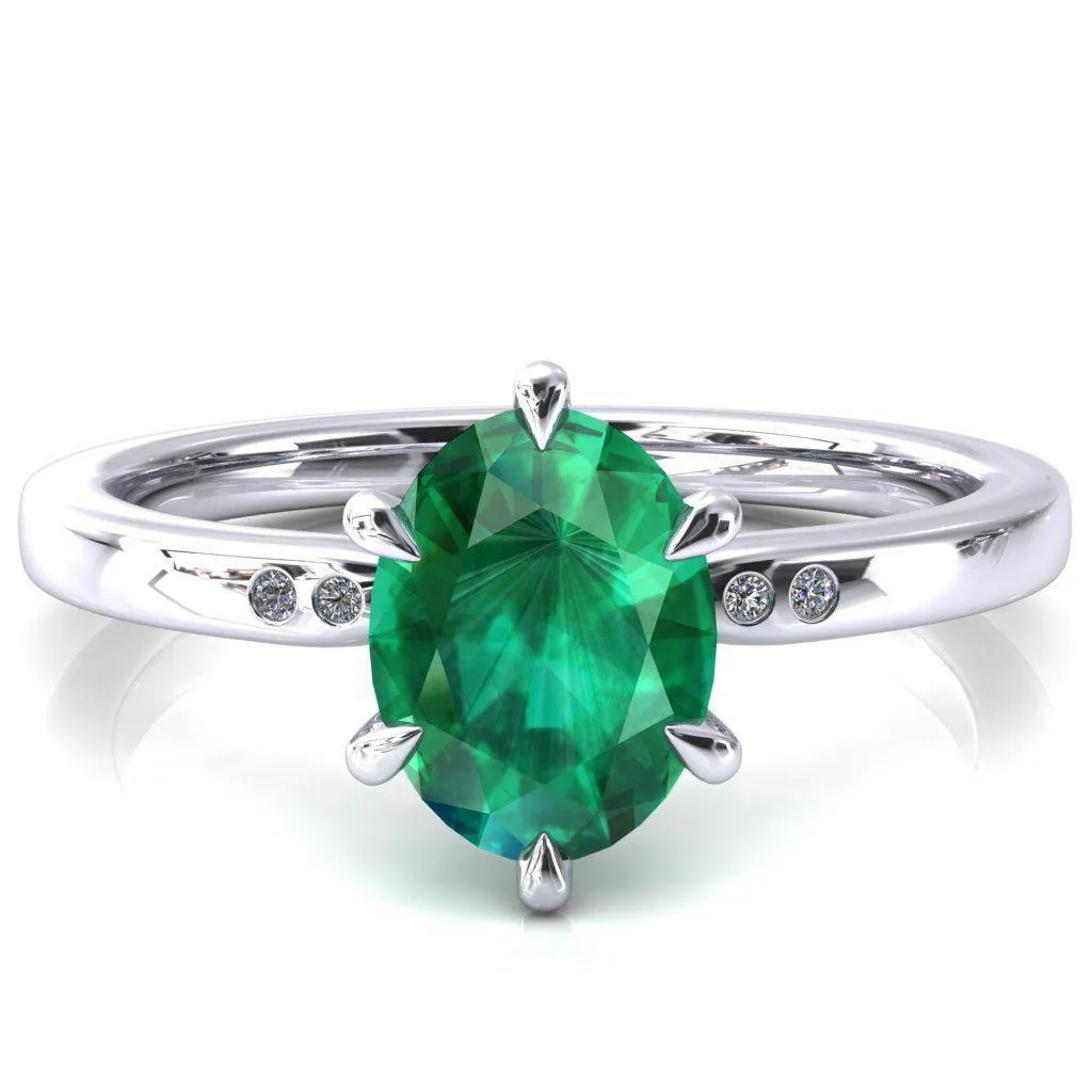 Maise Oval Emerald 6 Prong Diamond Accent Engagement Ring