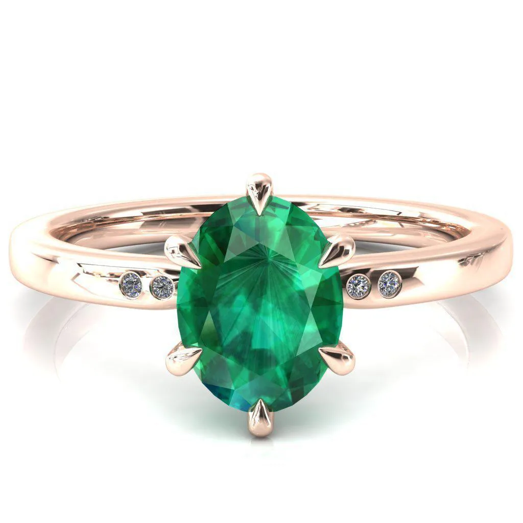 Maise Oval Emerald 6 Prong Diamond Accent Engagement Ring