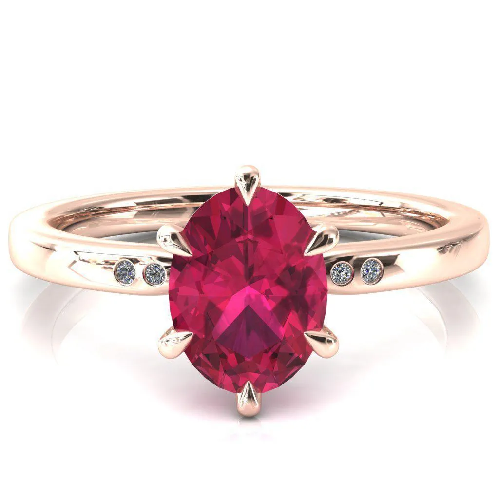 Maise Oval Ruby 6 Prong Diamond Accent Engagement Ring