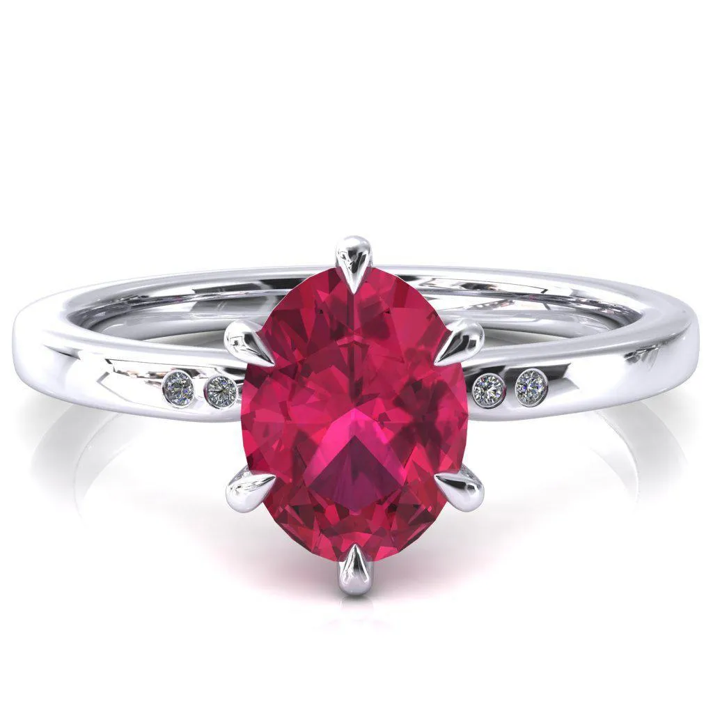 Maise Oval Ruby 6 Prong Diamond Accent Engagement Ring