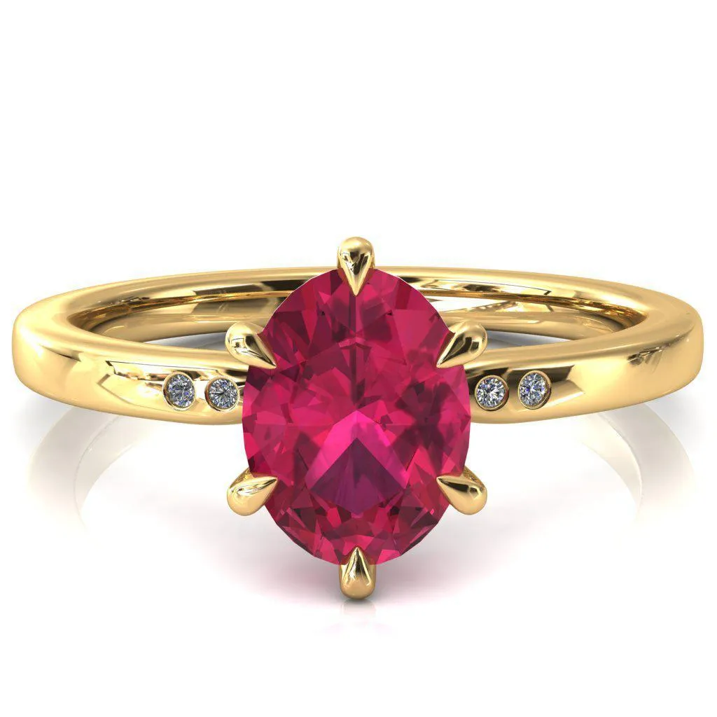 Maise Oval Ruby 6 Prong Diamond Accent Engagement Ring