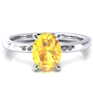 Maise Oval Yellow Sapphire 4 Prong Diamond Accent Engagement Ring