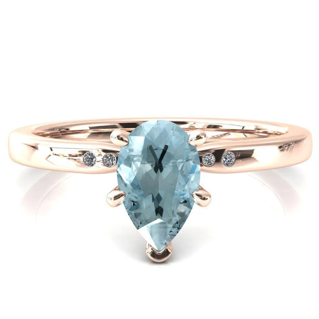 Maise Pear Aqua Blue Spinel 6 Prong Diamond Accent Engagement Ring