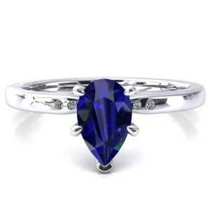 Maise Pear Blue Sapphire 6 Prong Diamond Accent Engagement Ring