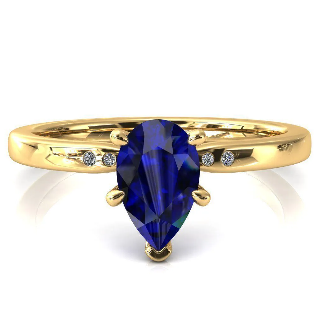 Maise Pear Blue Sapphire 6 Prong Diamond Accent Engagement Ring