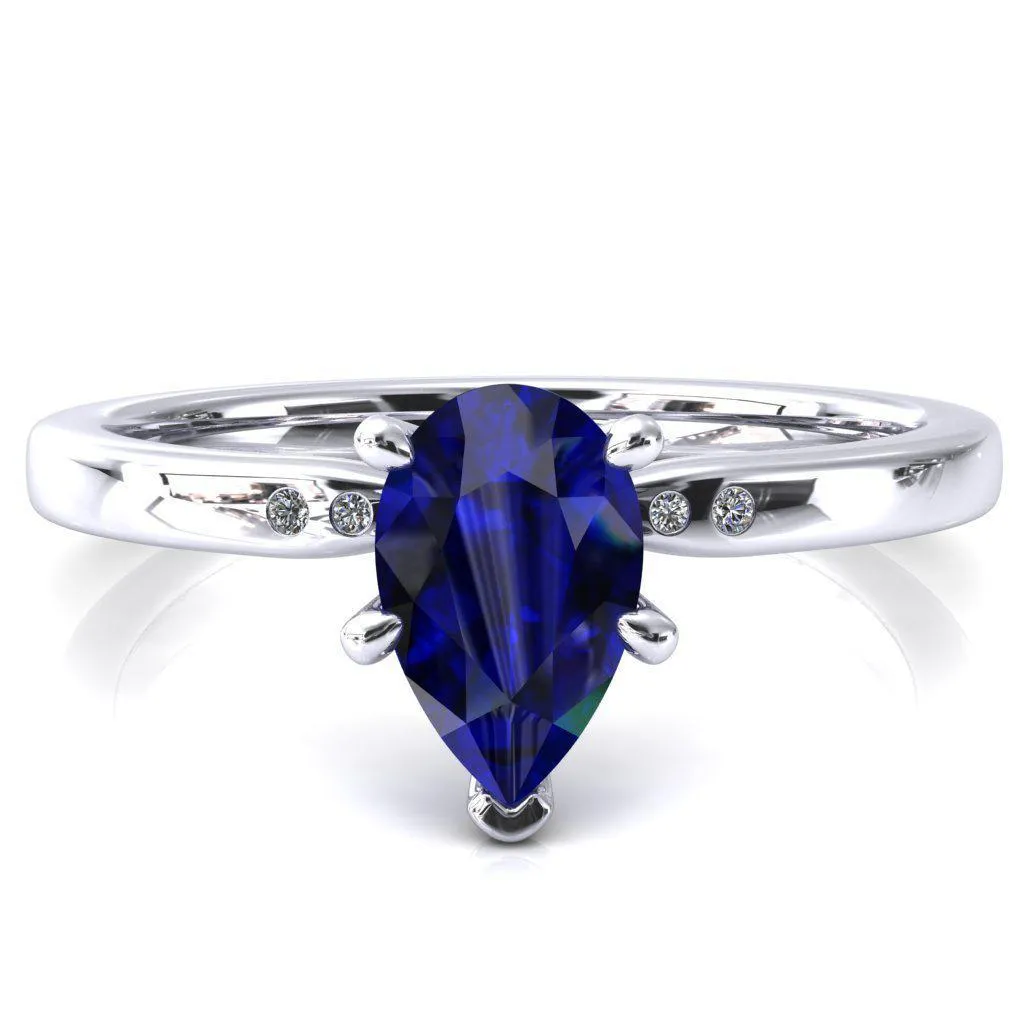 Maise Pear Blue Sapphire 6 Prong Diamond Accent Engagement Ring