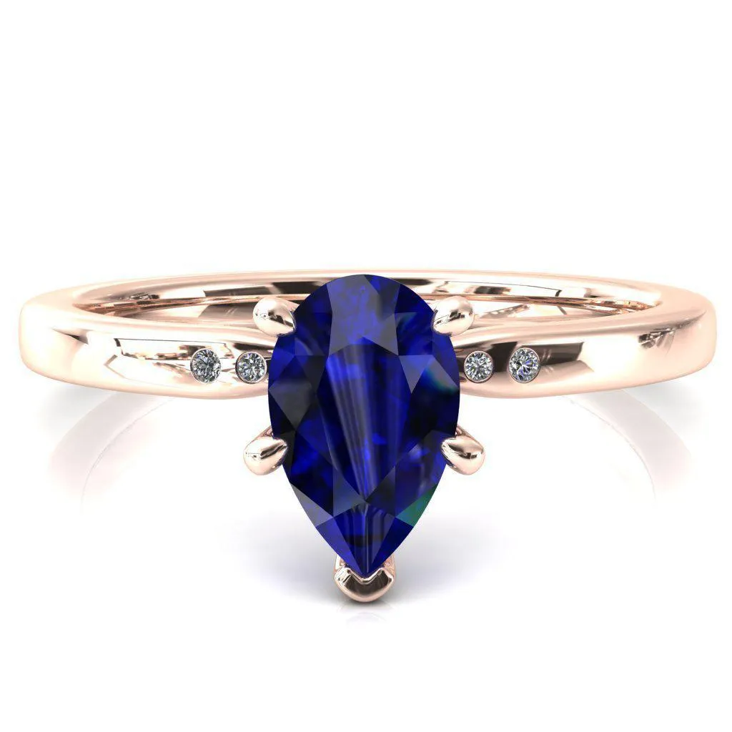Maise Pear Blue Sapphire 6 Prong Diamond Accent Engagement Ring
