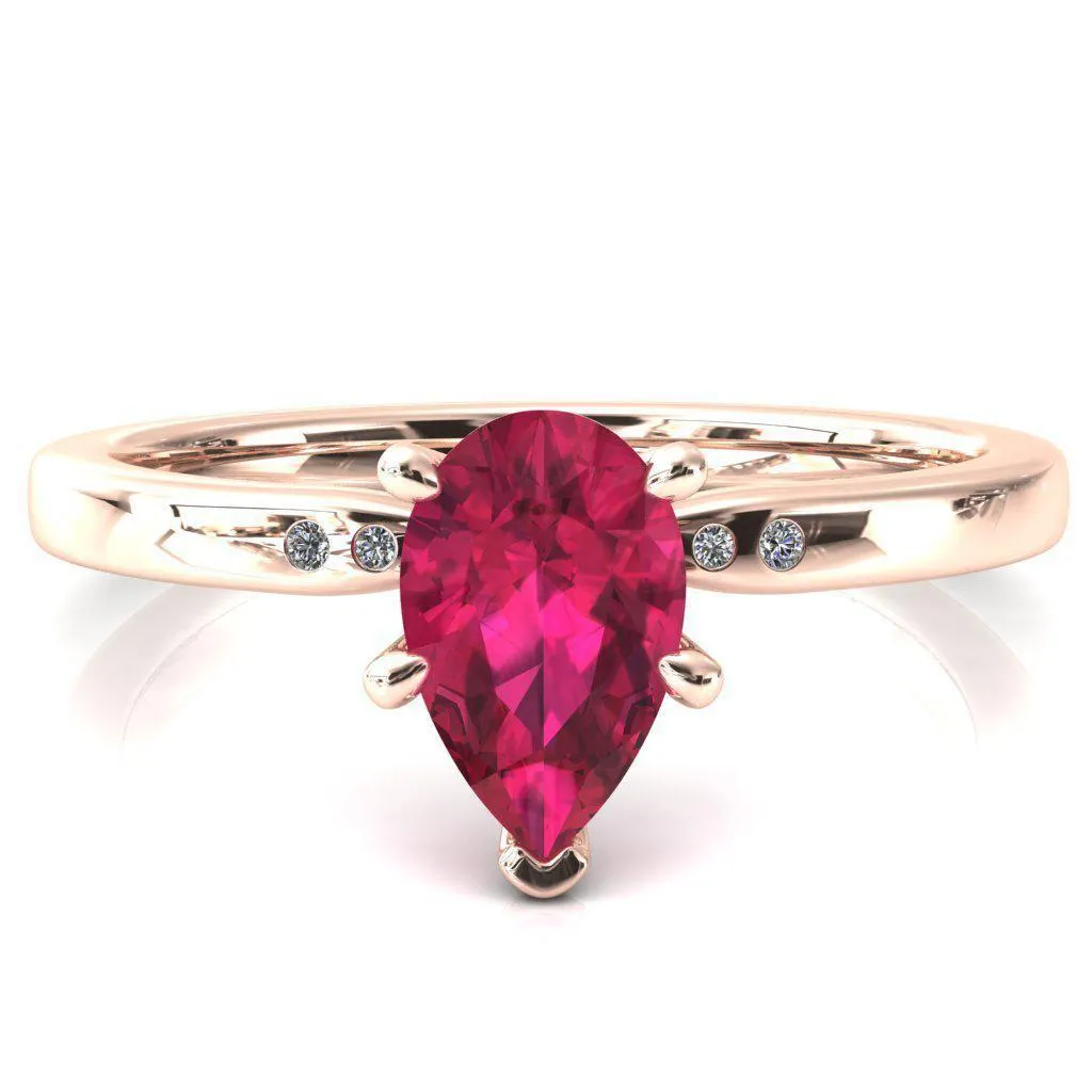Maise Pear Ruby 6 Prong Diamond Accent Engagement Ring