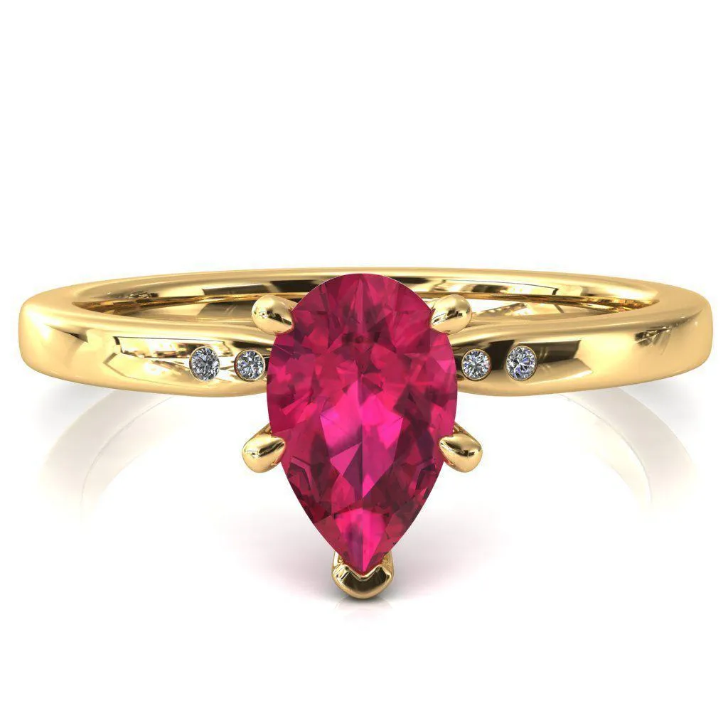 Maise Pear Ruby 6 Prong Diamond Accent Engagement Ring