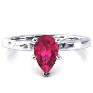 Maise Pear Ruby 6 Prong Diamond Accent Engagement Ring