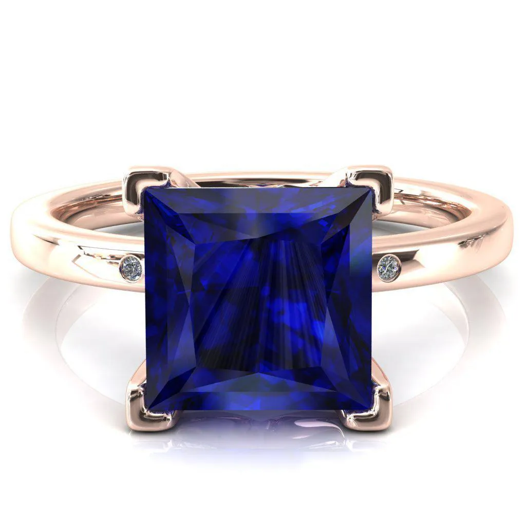 Maise Princess Blue Sapphire 4 Prong Diamond Accent Engagement Ring