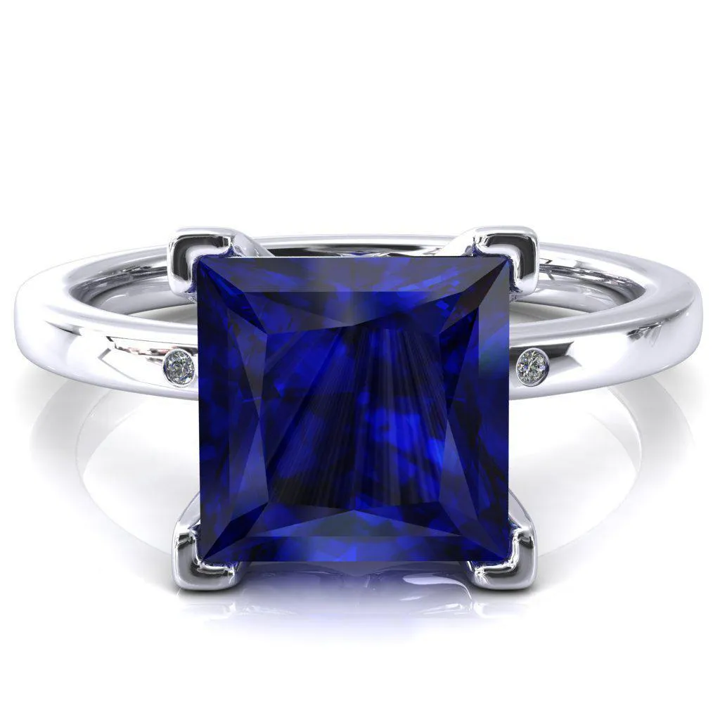 Maise Princess Blue Sapphire 4 Prong Diamond Accent Engagement Ring