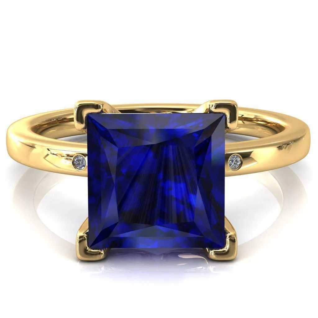 Maise Princess Blue Sapphire 4 Prong Diamond Accent Engagement Ring