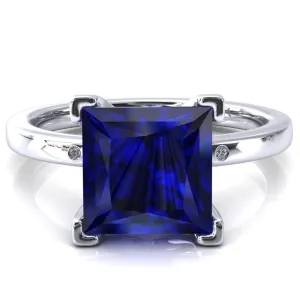 Maise Princess Blue Sapphire 4 Prong Diamond Accent Engagement Ring