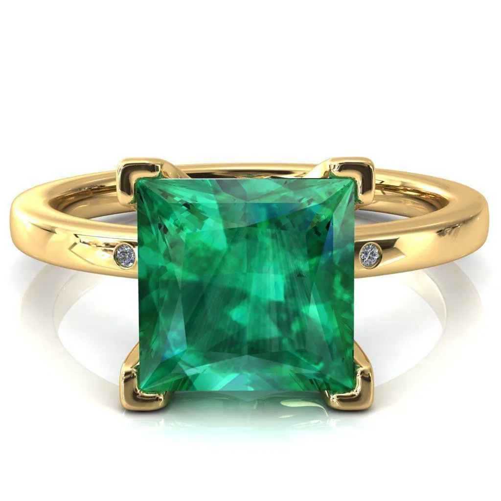 Maise Princess Emerald 4 Prong Diamond Accent Engagement Ring