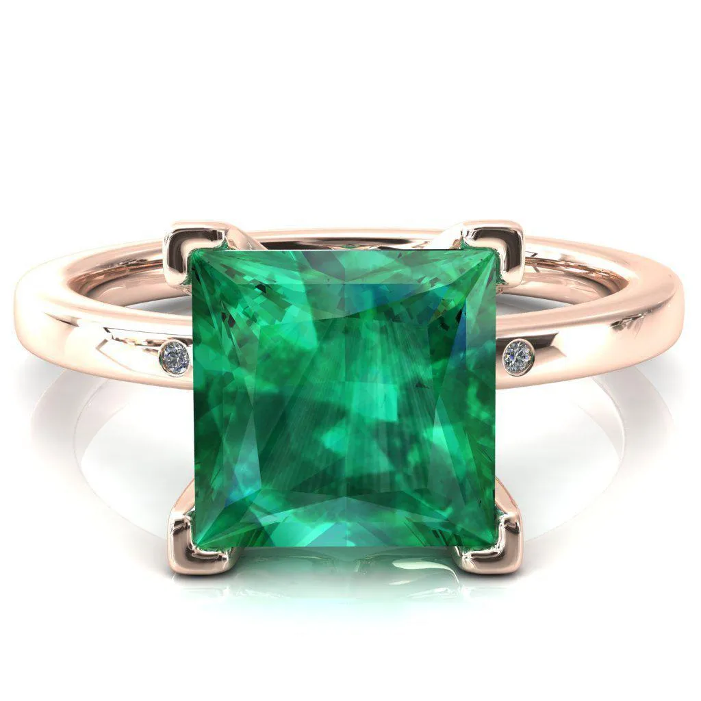 Maise Princess Emerald 4 Prong Diamond Accent Engagement Ring
