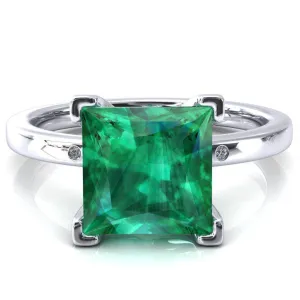 Maise Princess Emerald 4 Prong Diamond Accent Engagement Ring