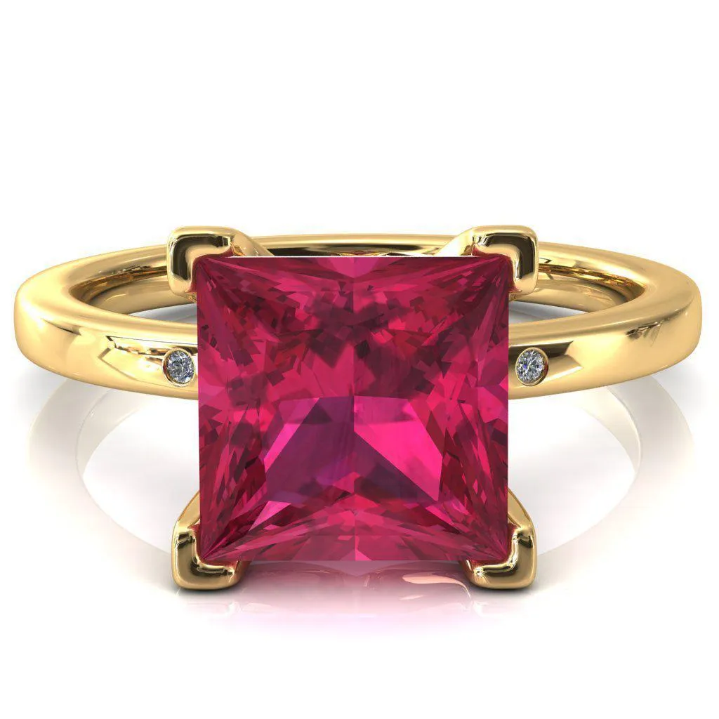 Maise Princess Ruby 4 Prong Diamond Accent Engagement Ring