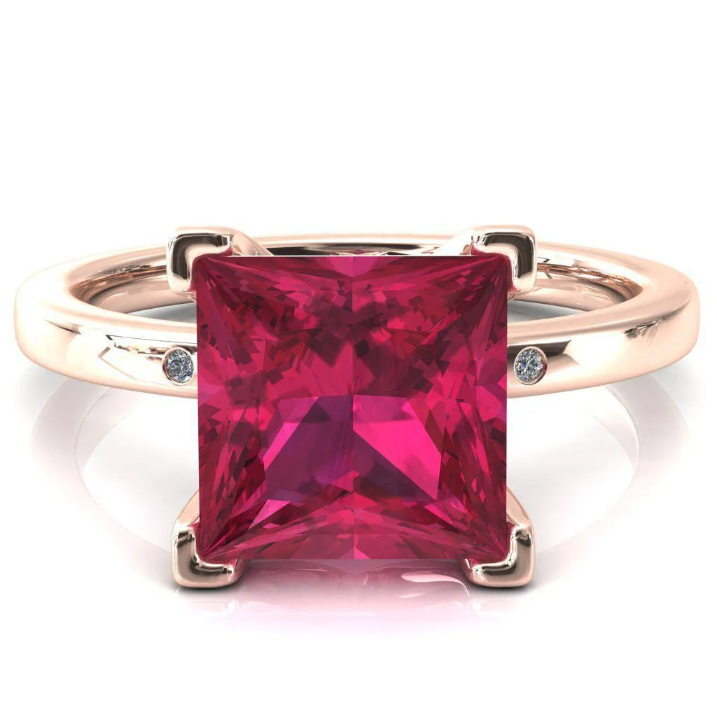 Maise Princess Ruby 4 Prong Diamond Accent Engagement Ring