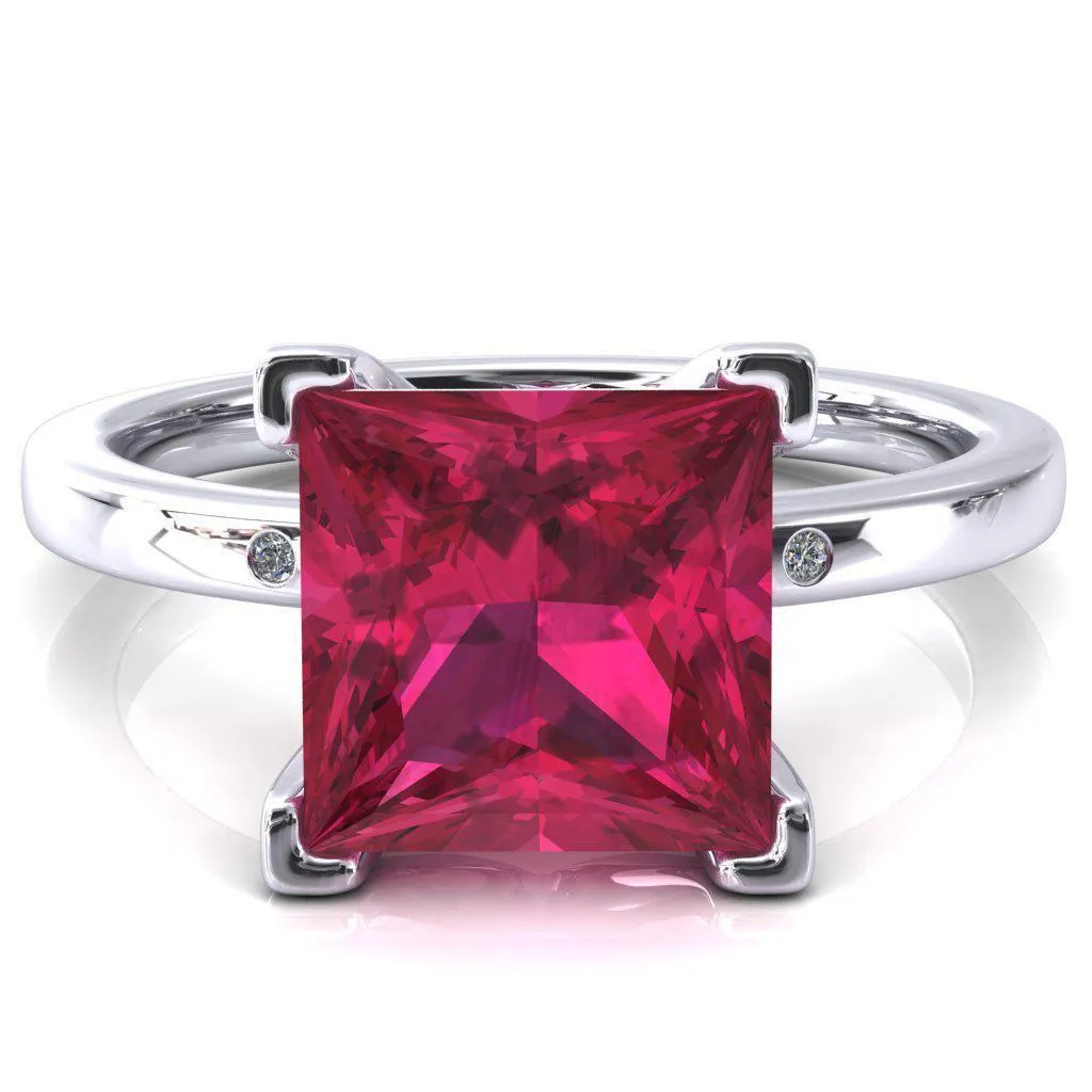 Maise Princess Ruby 4 Prong Diamond Accent Engagement Ring