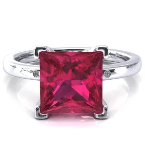 Maise Princess Ruby 4 Prong Diamond Accent Engagement Ring
