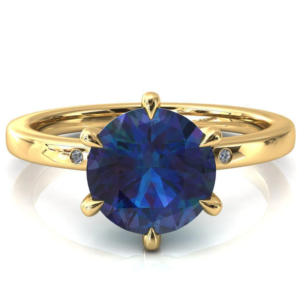 Maise Round Alexandrite 6 Prong Diamond Accent Engagement Ring