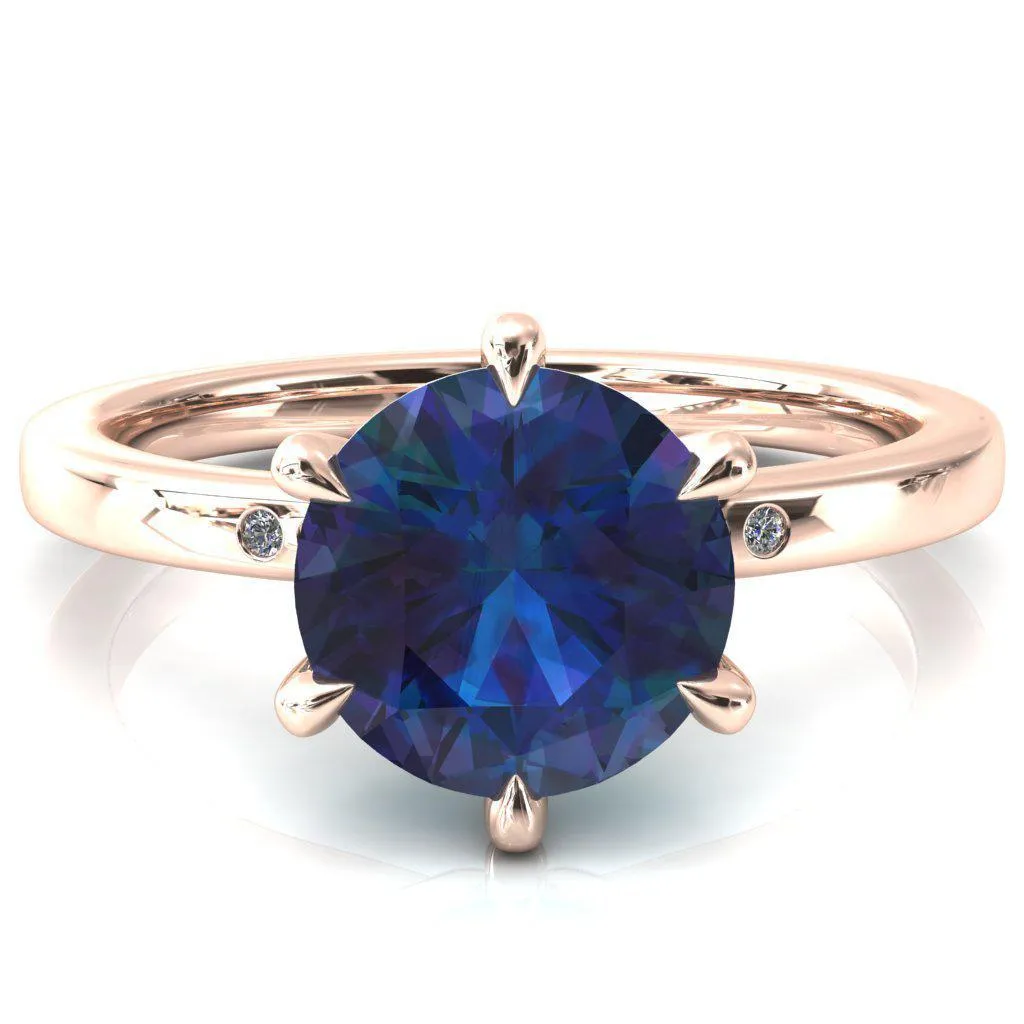 Maise Round Alexandrite 6 Prong Diamond Accent Engagement Ring