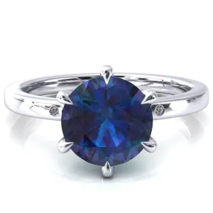 Maise Round Alexandrite 6 Prong Diamond Accent Engagement Ring