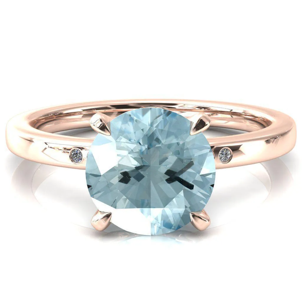 Maise Round Aqua Blue Spinel 4 Prong Diamond Accent Engagement Ring