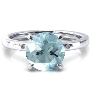 Maise Round Aqua Blue Spinel 4 Prong Diamond Accent Engagement Ring