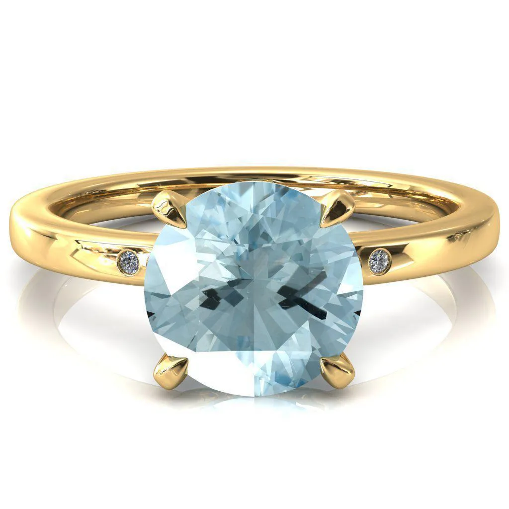 Maise Round Aqua Blue Spinel 4 Prong Diamond Accent Engagement Ring