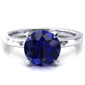 Maise Round Blue Sapphire 4 Prong Diamond Accent Engagement Ring