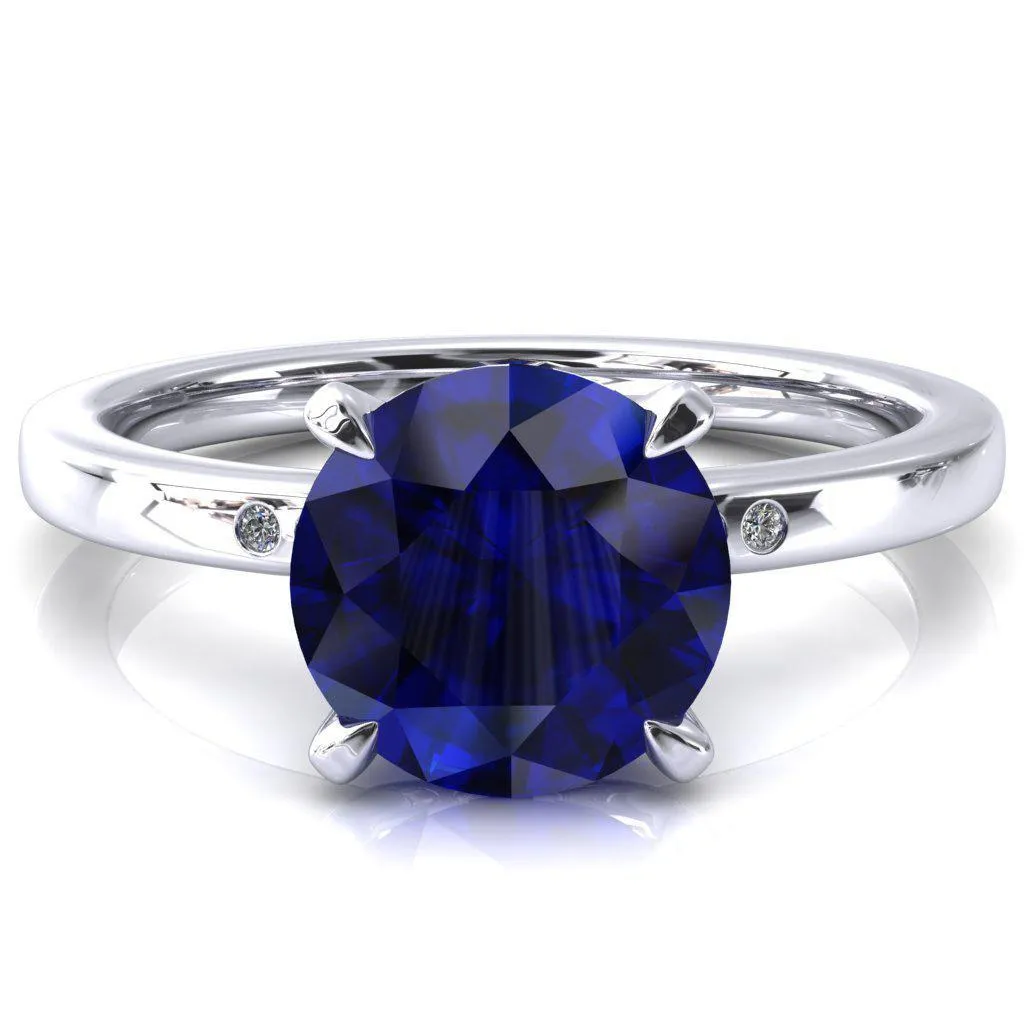 Maise Round Blue Sapphire 4 Prong Diamond Accent Engagement Ring