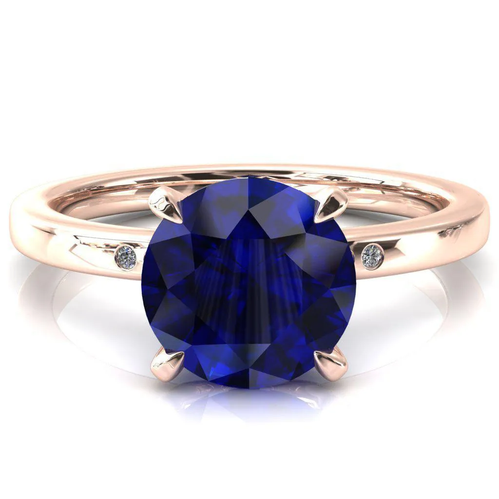 Maise Round Blue Sapphire 4 Prong Diamond Accent Engagement Ring