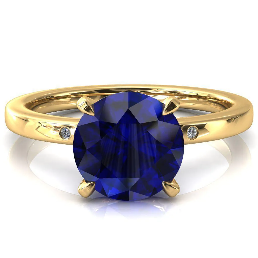 Maise Round Blue Sapphire 4 Prong Diamond Accent Engagement Ring